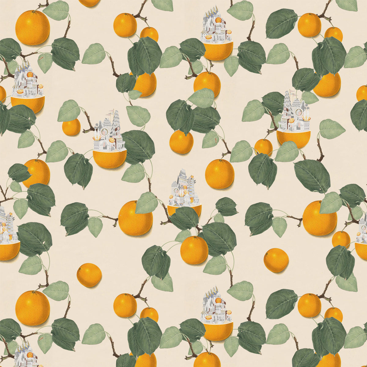Mini Cities Wallpaper by Jennifer Shorto in Green