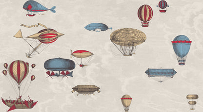 Macchine Volanti Mural by Cole & Son in Stone, Rouge & Blue (10020)