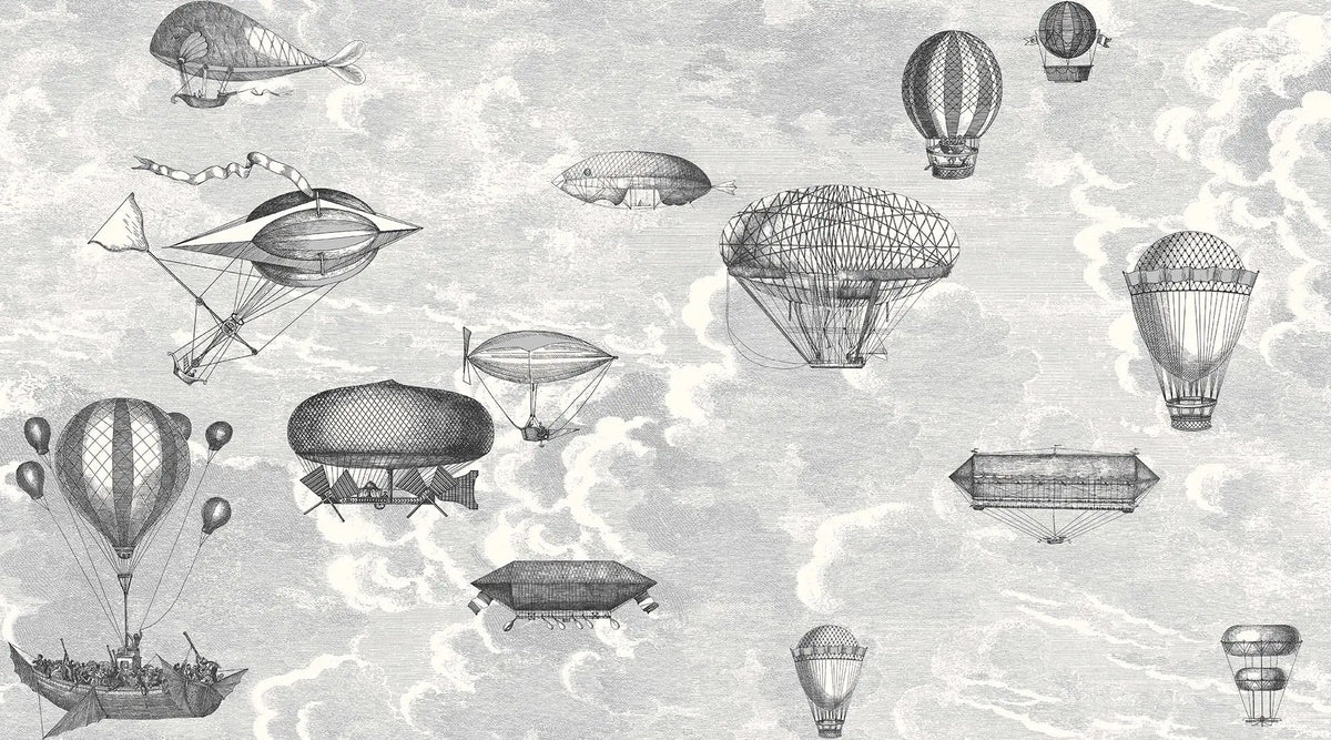 Macchine Volanti Mural by Cole & Son in Soot & Snow (27053)