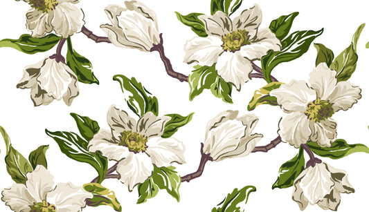 Magnolia Wallpaper by Betsy Textiles in White
