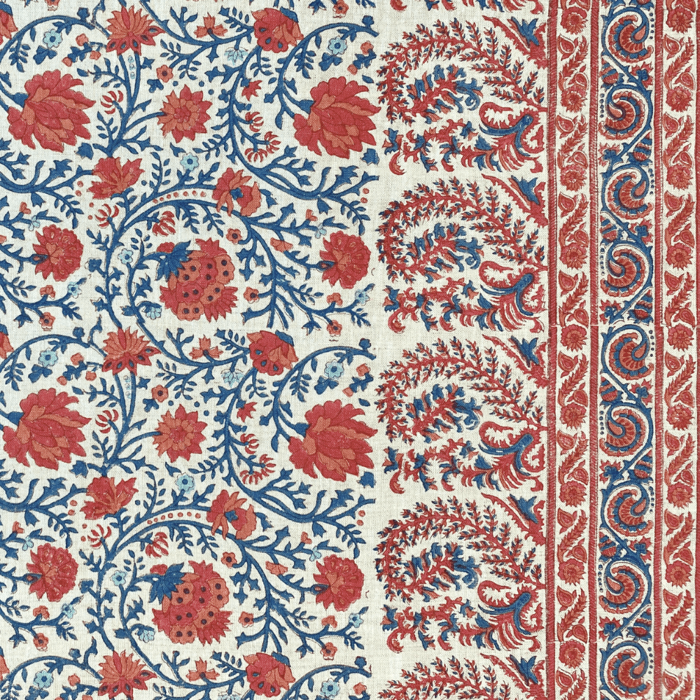 Mallow Border Fabric by Ian Sanderson in Bordeaux