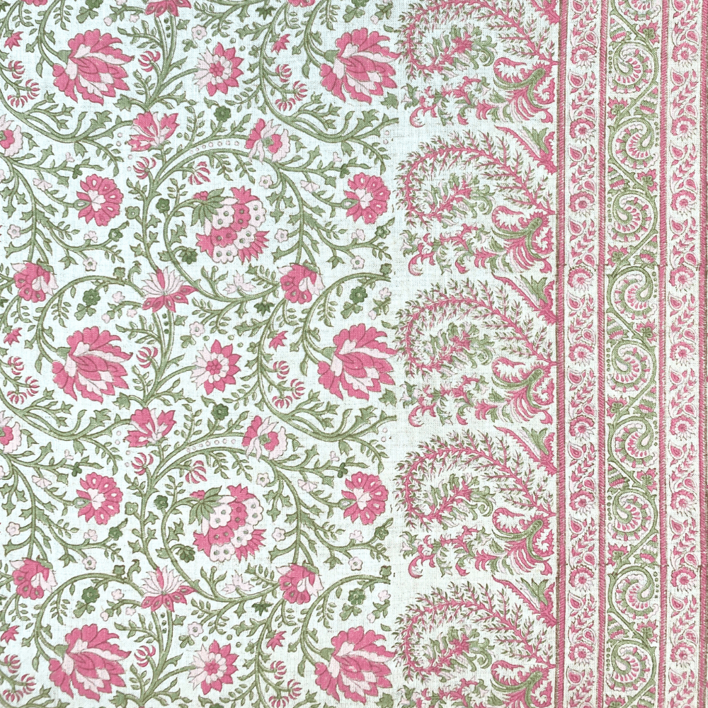 Mallow Border Fabric by Ian Sanderson in Thrift Pink