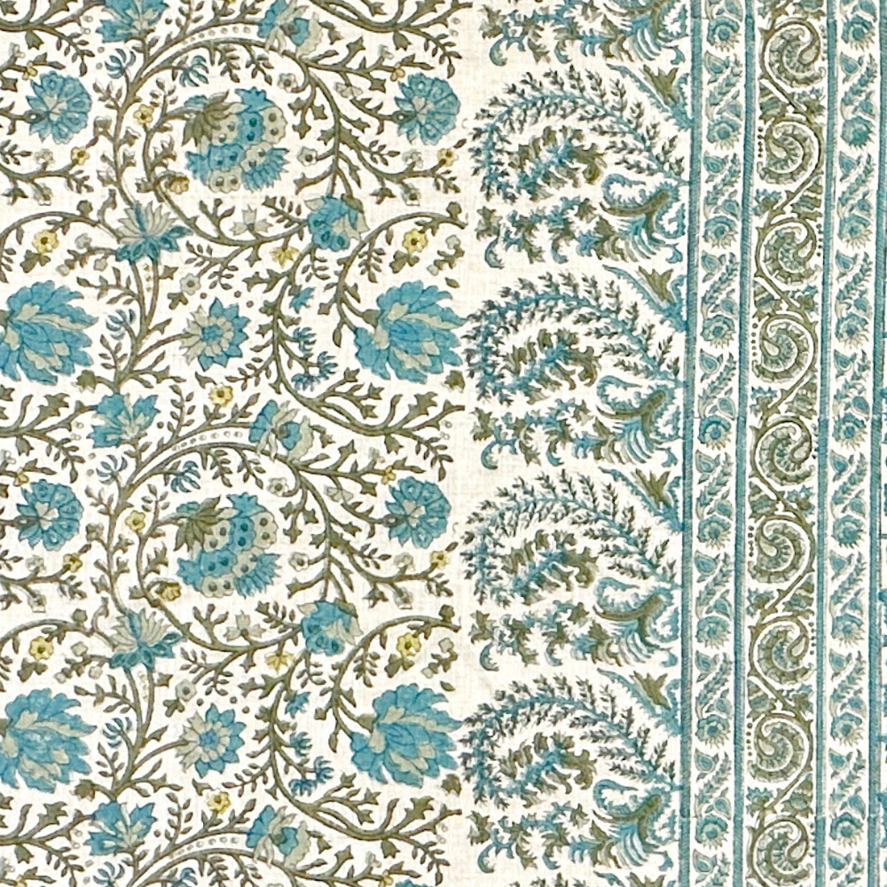 Mallow Border Fabric by Ian Sanderson in Sea Kelp