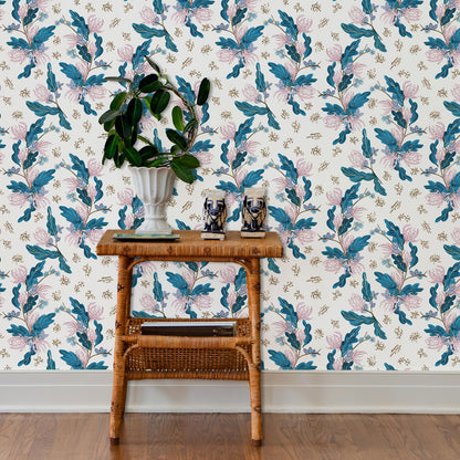 McCall Wallpaper by Ferrick Mason in Peacock Pink Brown