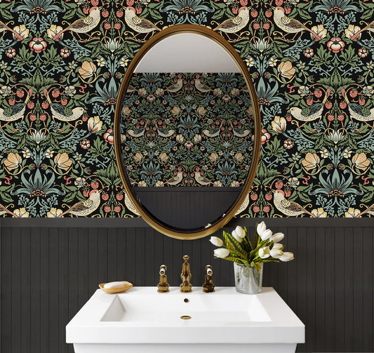Seabrook Fragaria Garden Wallpaper - Ebony
