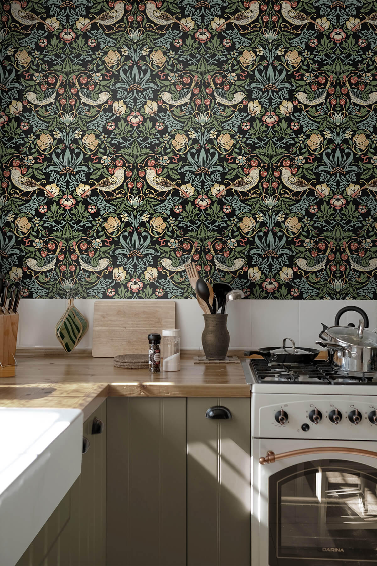 Seabrook Fragaria Garden Wallpaper - Ebony
