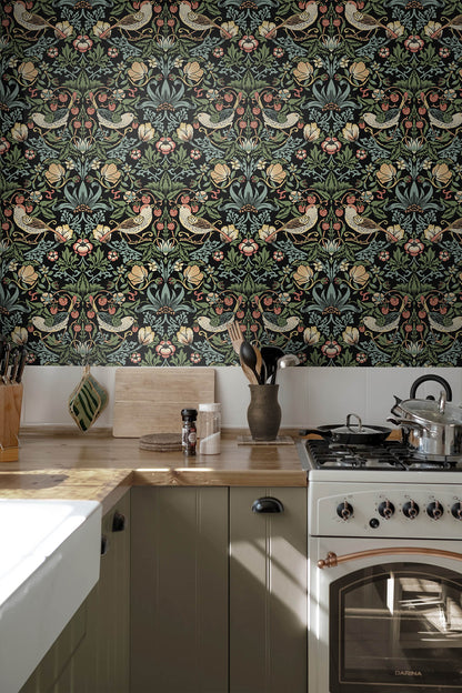 Seabrook Fragaria Garden Wallpaper - Ebony