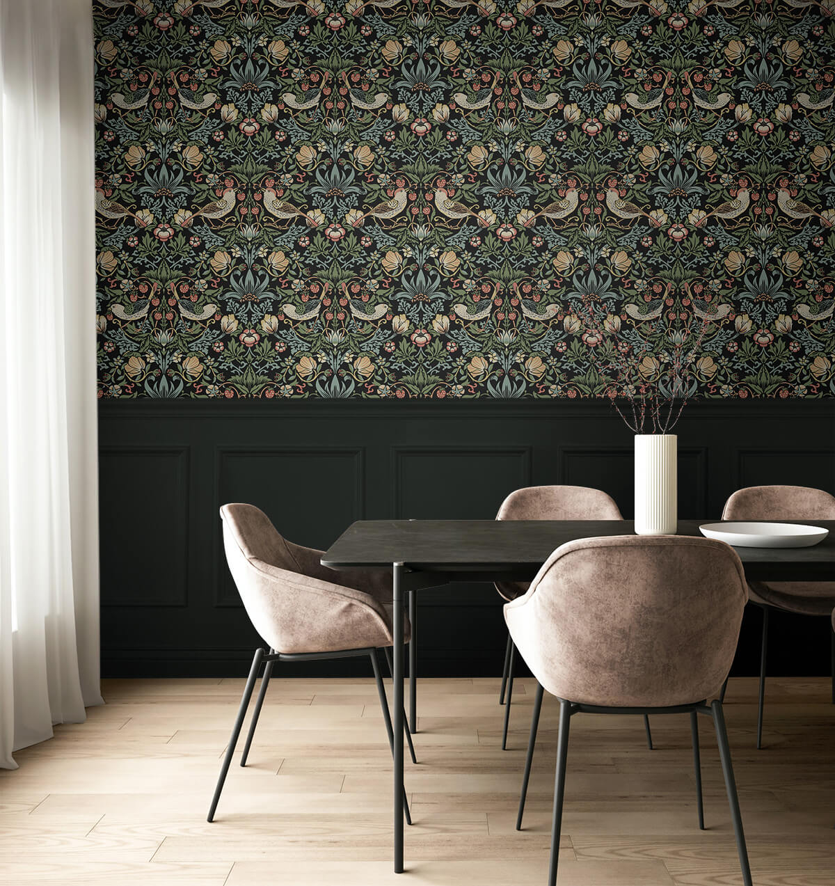 Seabrook Fragaria Garden Wallpaper - Ebony