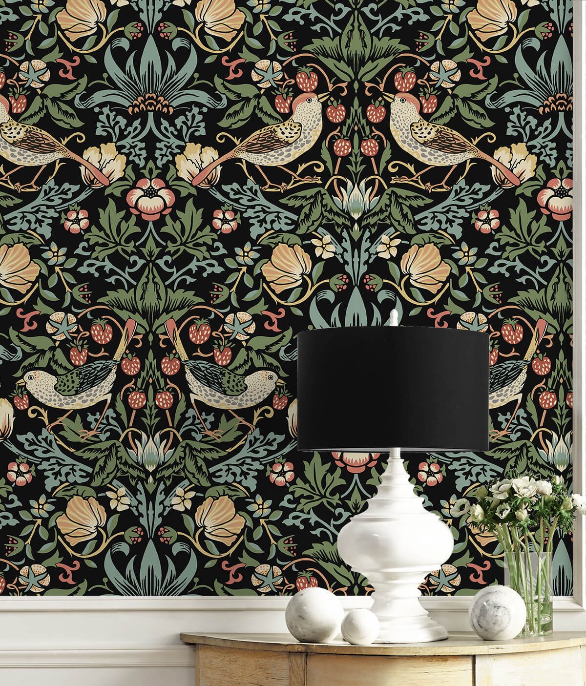 Seabrook Fragaria Garden Wallpaper - Ebony