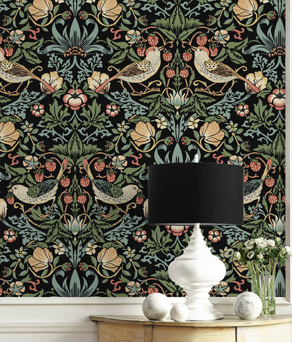 Seabrook Fragaria Garden Wallpaper - Ebony