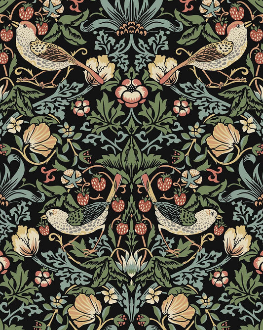 Seabrook Fragaria Garden Wallpaper - Ebony