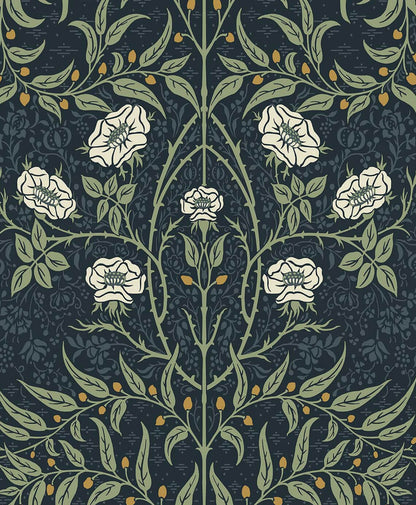 Seabrook Stenciled Floral Wallpaper - Navy Blue & Sage
