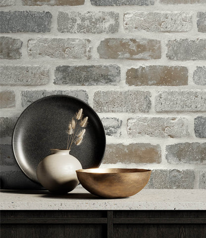 Seabrook Washed Faux Brick Wallpaper - Neutrals