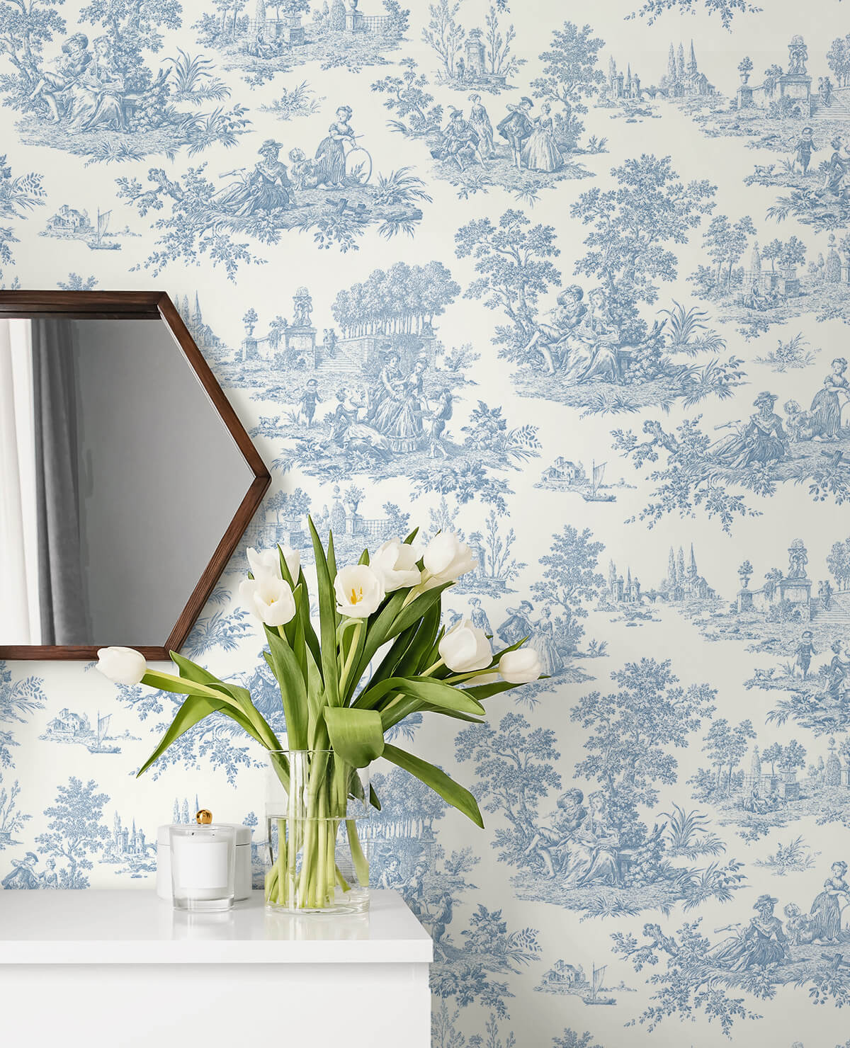 Seabrook Chateau Toile Wallpaper - Blue Bell