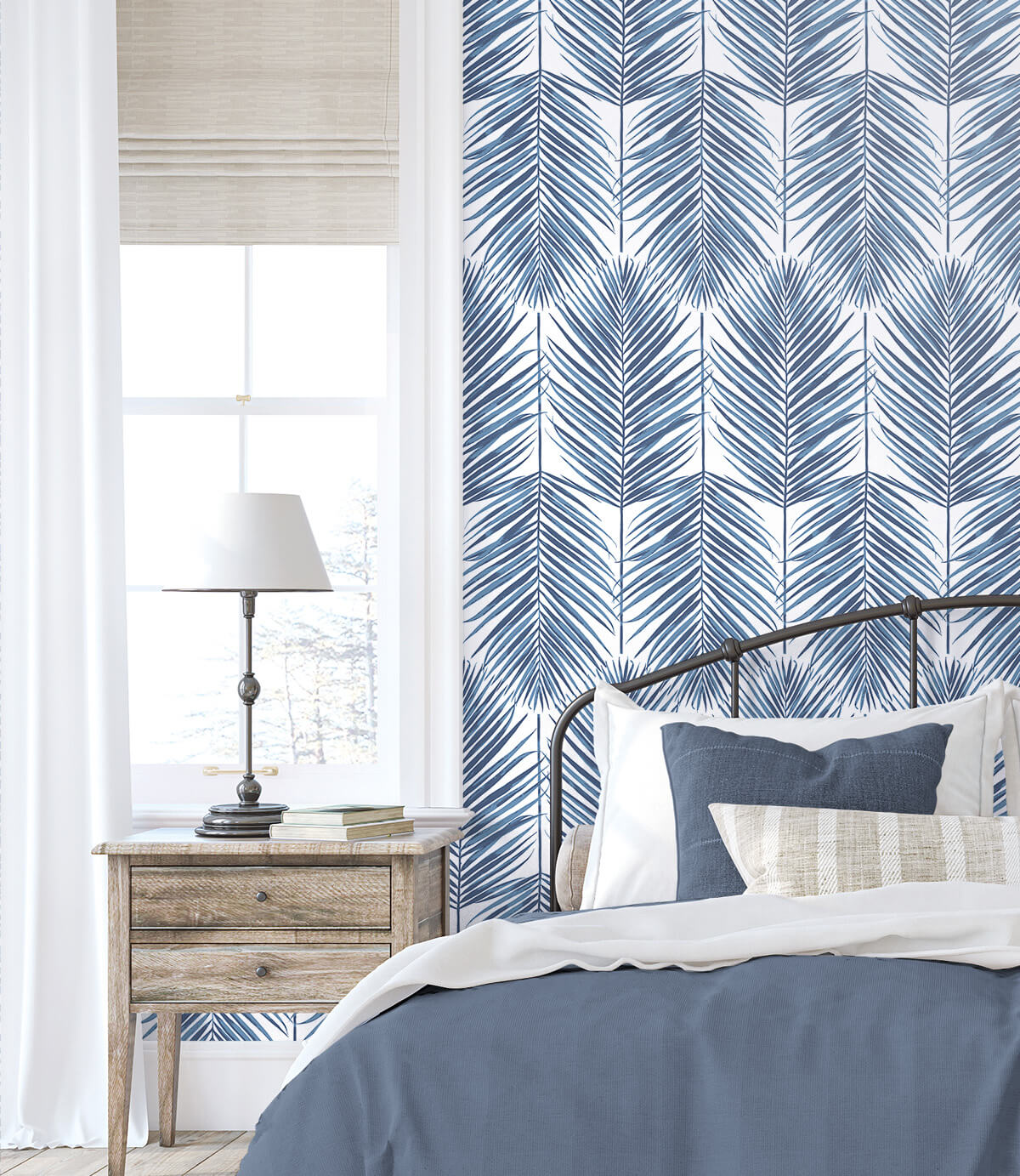 Seabrook Paradise Palm Wallpaper - Coastal Blue