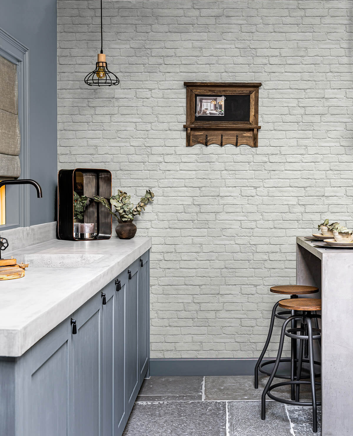 Seabrook Industrial Faux Brick Wallpaper - White