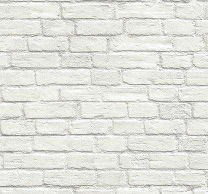 Seabrook Industrial Faux Brick Wallpaper - White