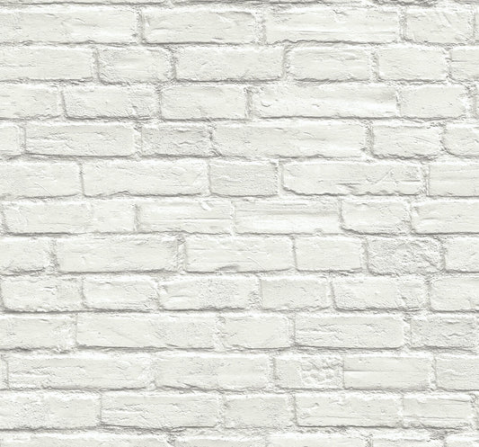 Seabrook Industrial Faux Brick Wallpaper - White