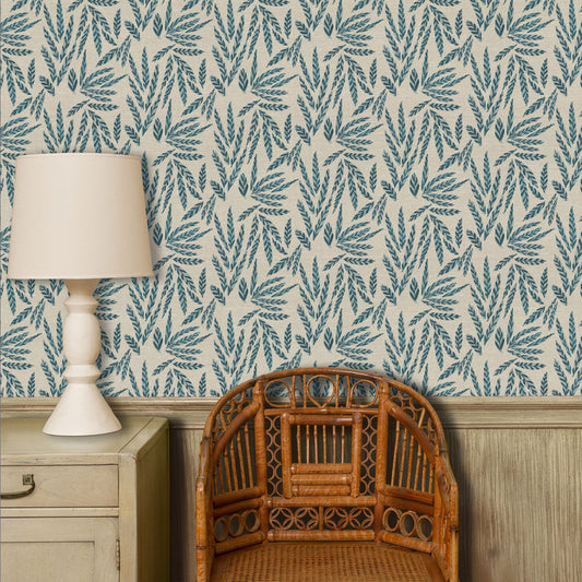 Parrish Grasscloth Wallpaper by Ferrick Mason in Blue