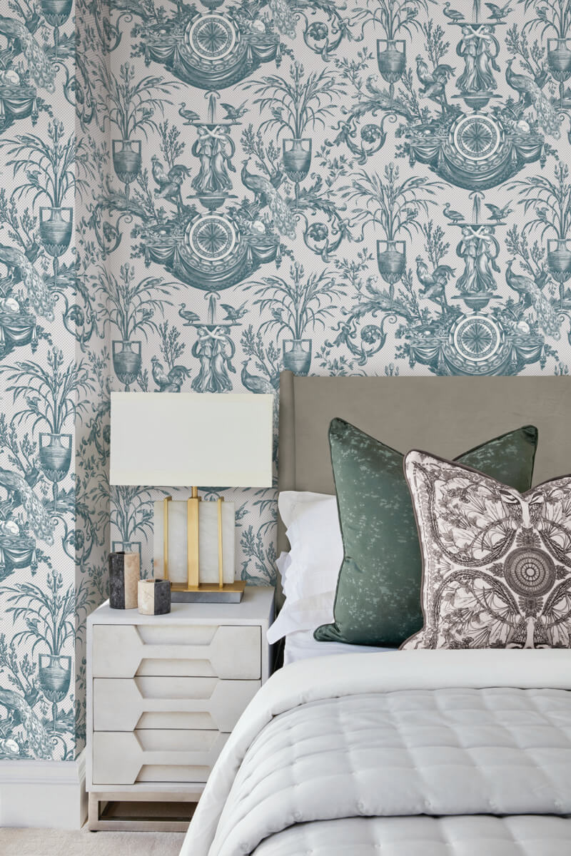 Avian Fountain Toile Wallpaper