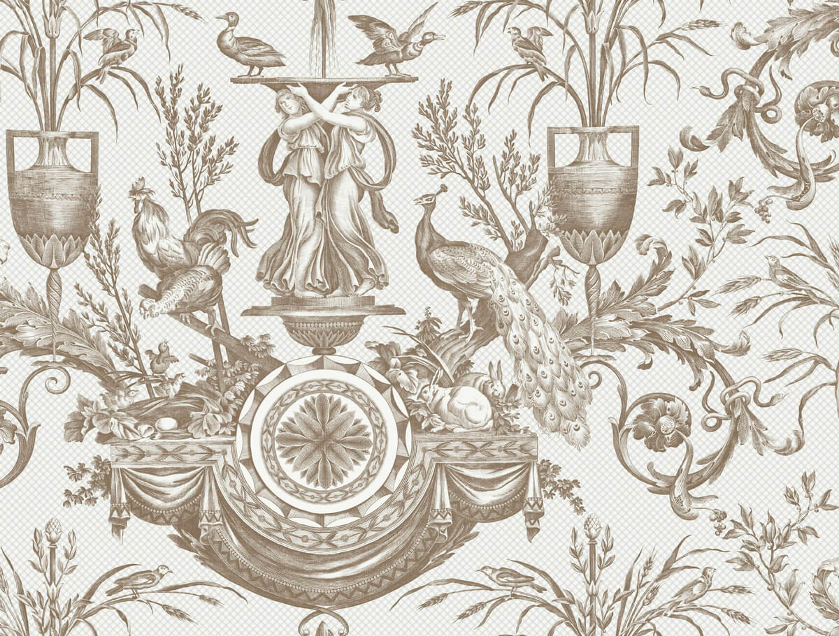 Avian Fountain Toile Wallpaper