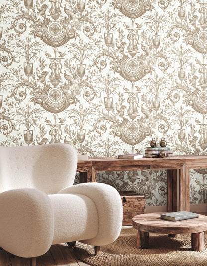Avian Fountain Toile Wallpaper
