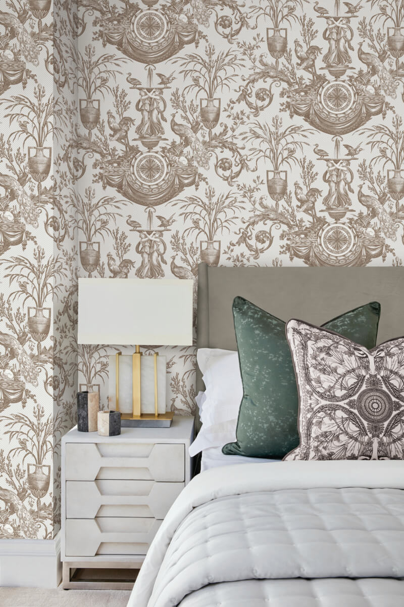 Avian Fountain Toile Wallpaper