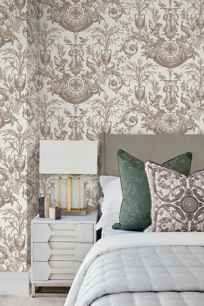 Avian Fountain Toile Wallpaper