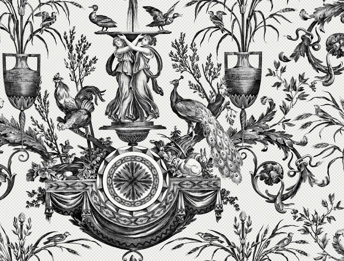 Avian Fountain Toile Wallpaper