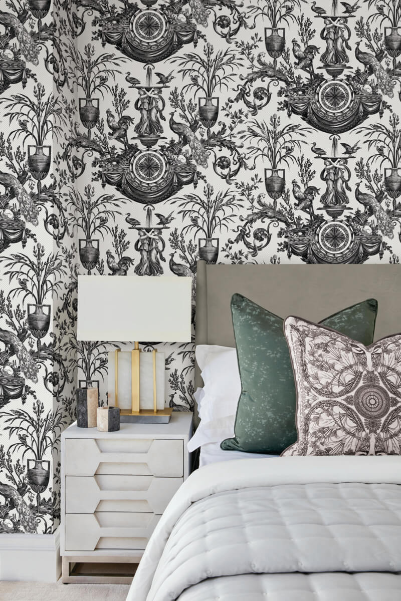 Avian Fountain Toile Wallpaper