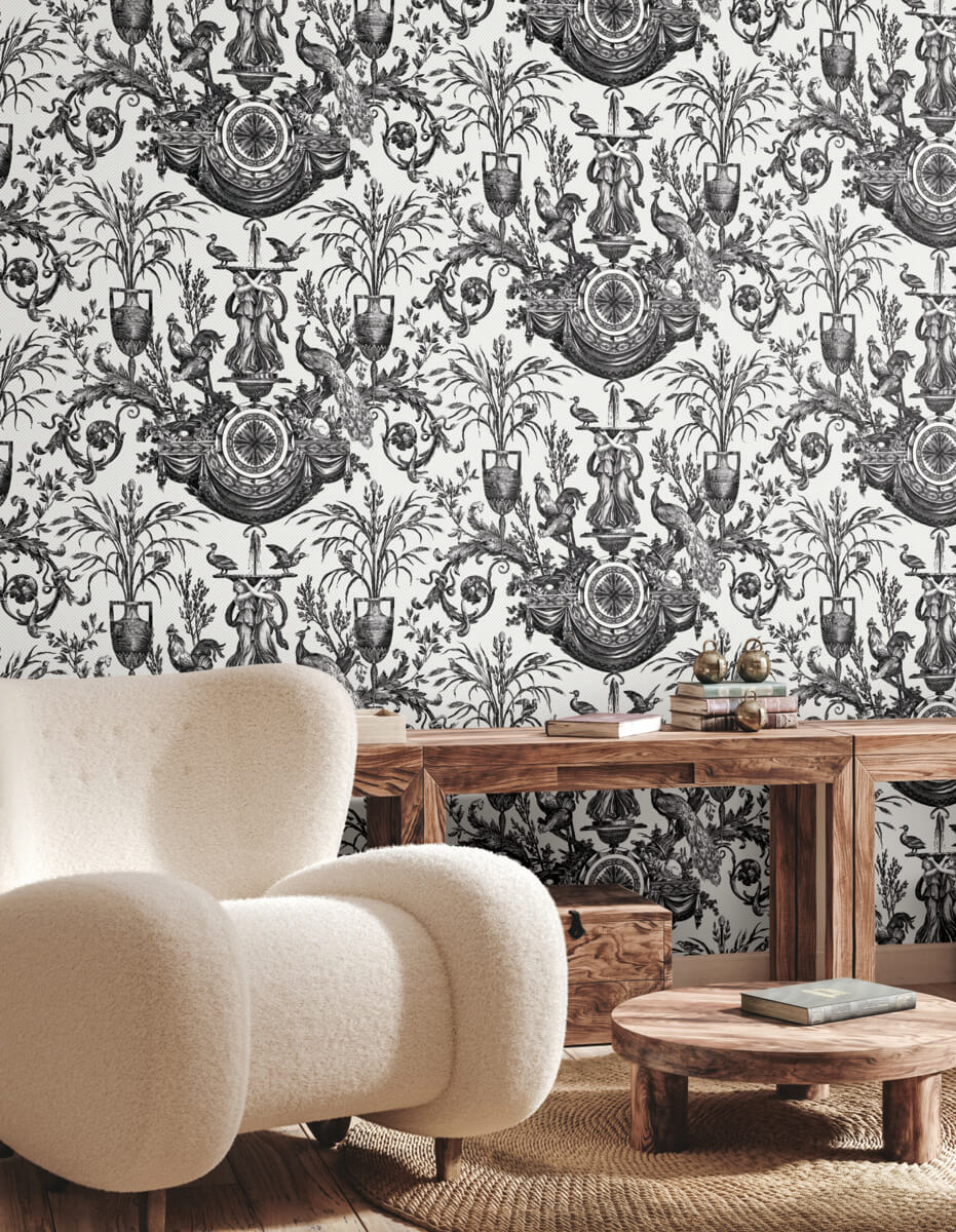 Avian Fountain Toile Wallpaper