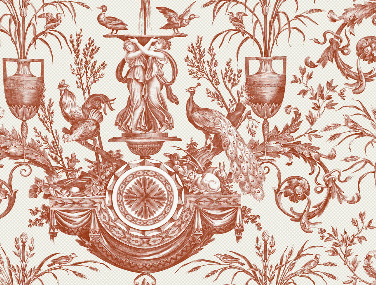 Avian Fountain Toile Wallpaper