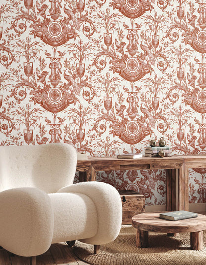 Avian Fountain Toile Wallpaper