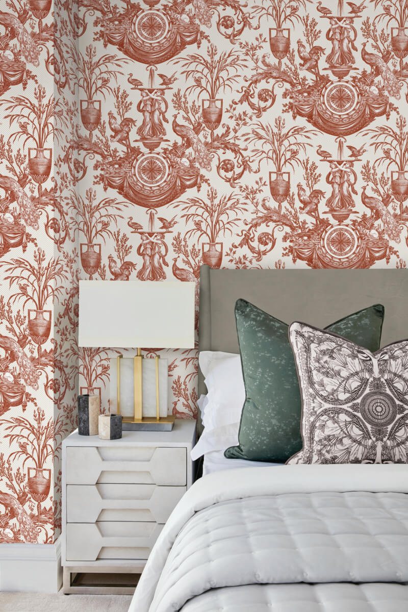 Avian Fountain Toile Wallpaper