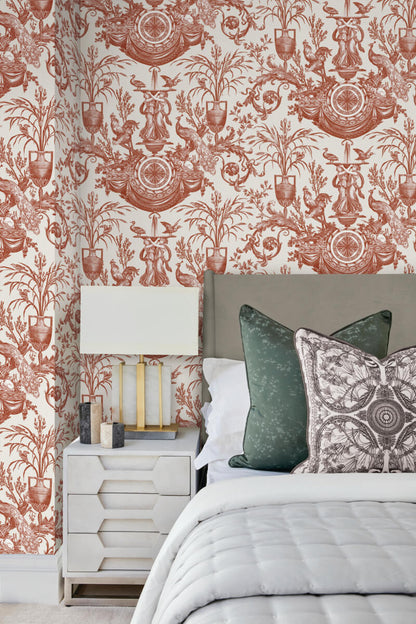 Avian Fountain Toile Wallpaper