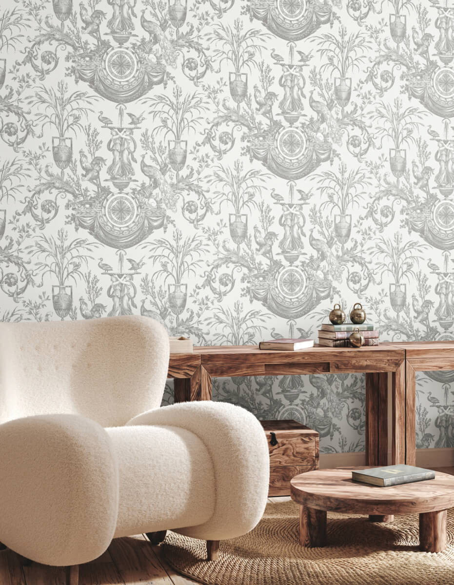 Avian Fountain Toile Wallpaper