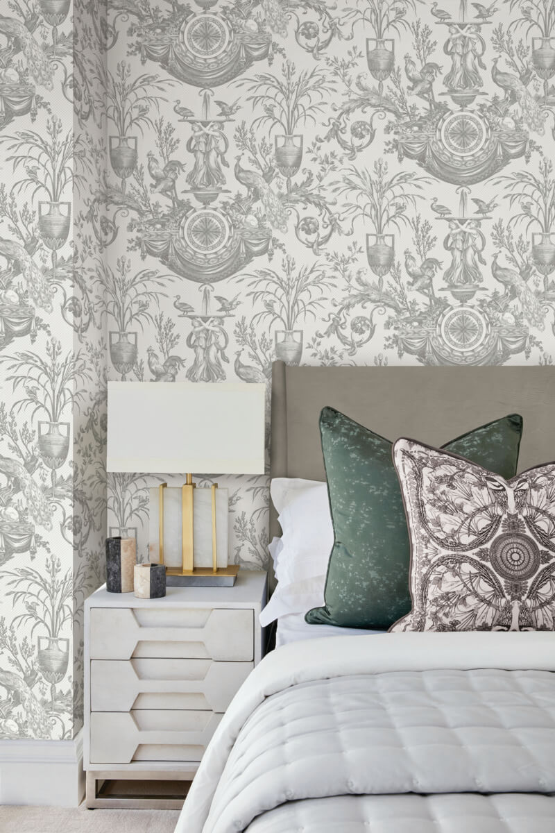 Avian Fountain Toile Wallpaper