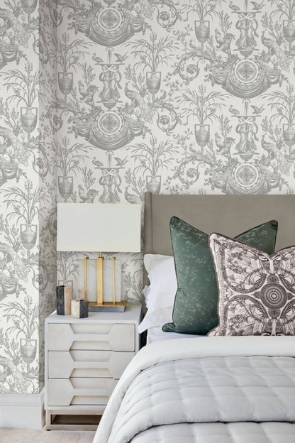 Avian Fountain Toile Wallpaper