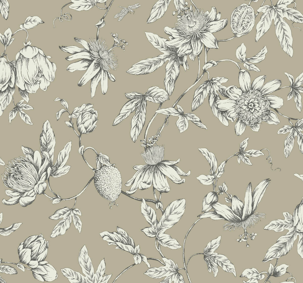 Passion Flower Toile Wallpaper