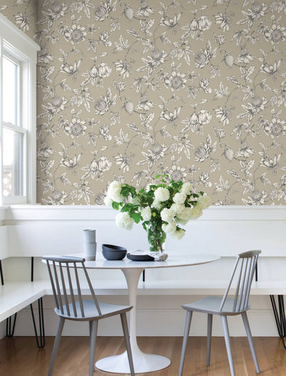 Passion Flower Toile Wallpaper