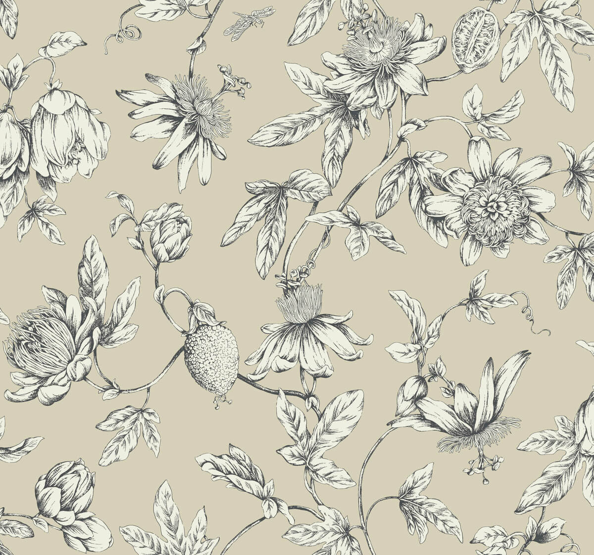 Passion Flower Toile Wallpaper