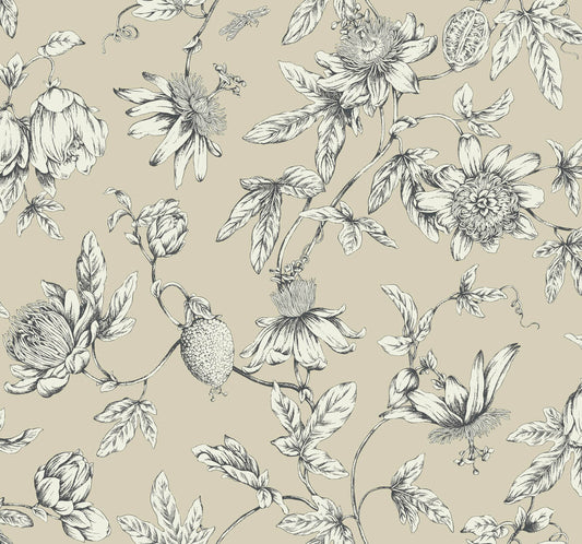 Passion Flower Toile Wallpaper