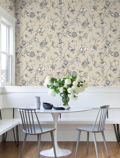 Passion Flower Toile Wallpaper
