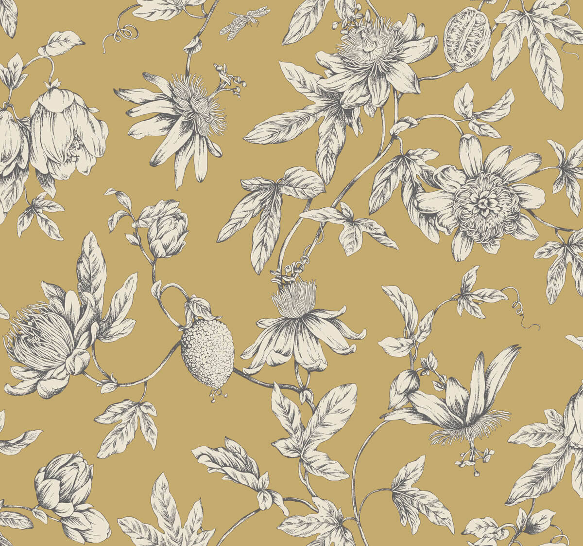Passion Flower Toile Wallpaper