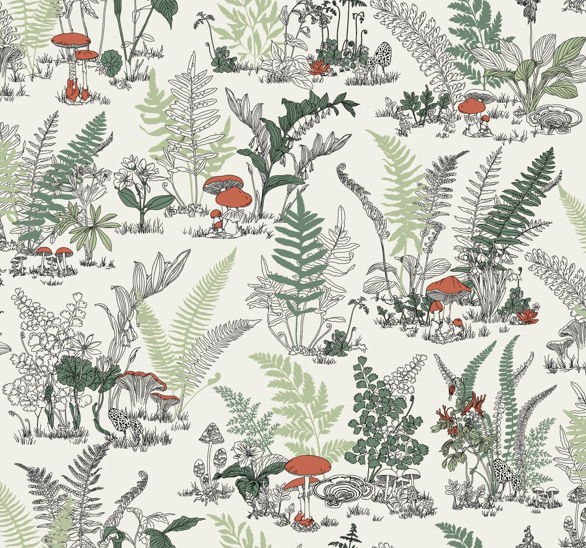 Toile Mushroom Garden Toile Wallpaper