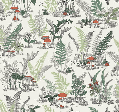 Toile Mushroom Garden Toile Wallpaper