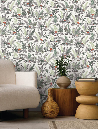Toile Mushroom Garden Toile Wallpaper