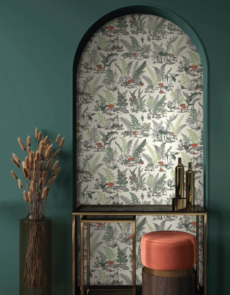 Toile Mushroom Garden Toile Wallpaper