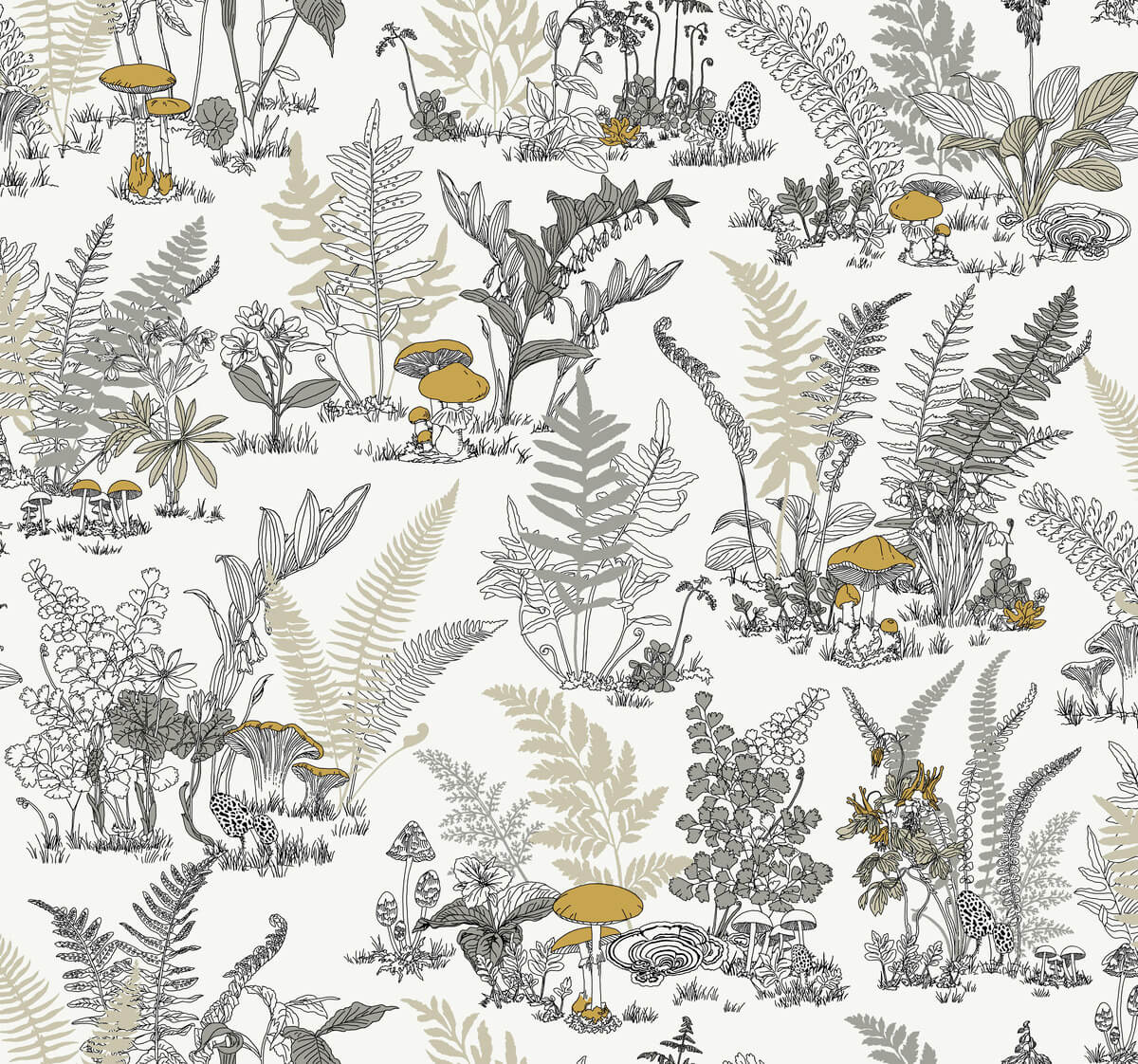 Toile Mushroom Garden Toile Wallpaper