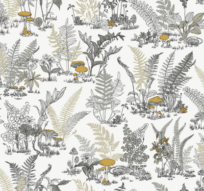 Toile Mushroom Garden Toile Wallpaper